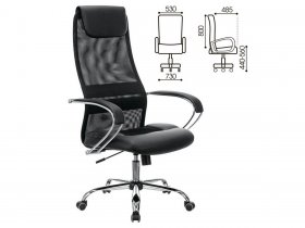 Кресло офисное BRABIX PREMIUM Stalker EX-608 CH, хром, ткань-сетка/кожзам, черное в Плотниково - plotnikovo.mebel-nsk.ru | фото