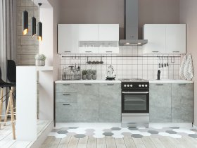 Кухонный гарнитур Дуся 2,0 м (белый глянец/цемент) в Плотниково - plotnikovo.mebel-nsk.ru | фото