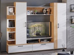 Стенка «Дакота» (дуб крафт золотой/белый ясень) в Плотниково - plotnikovo.mebel-nsk.ru | фото